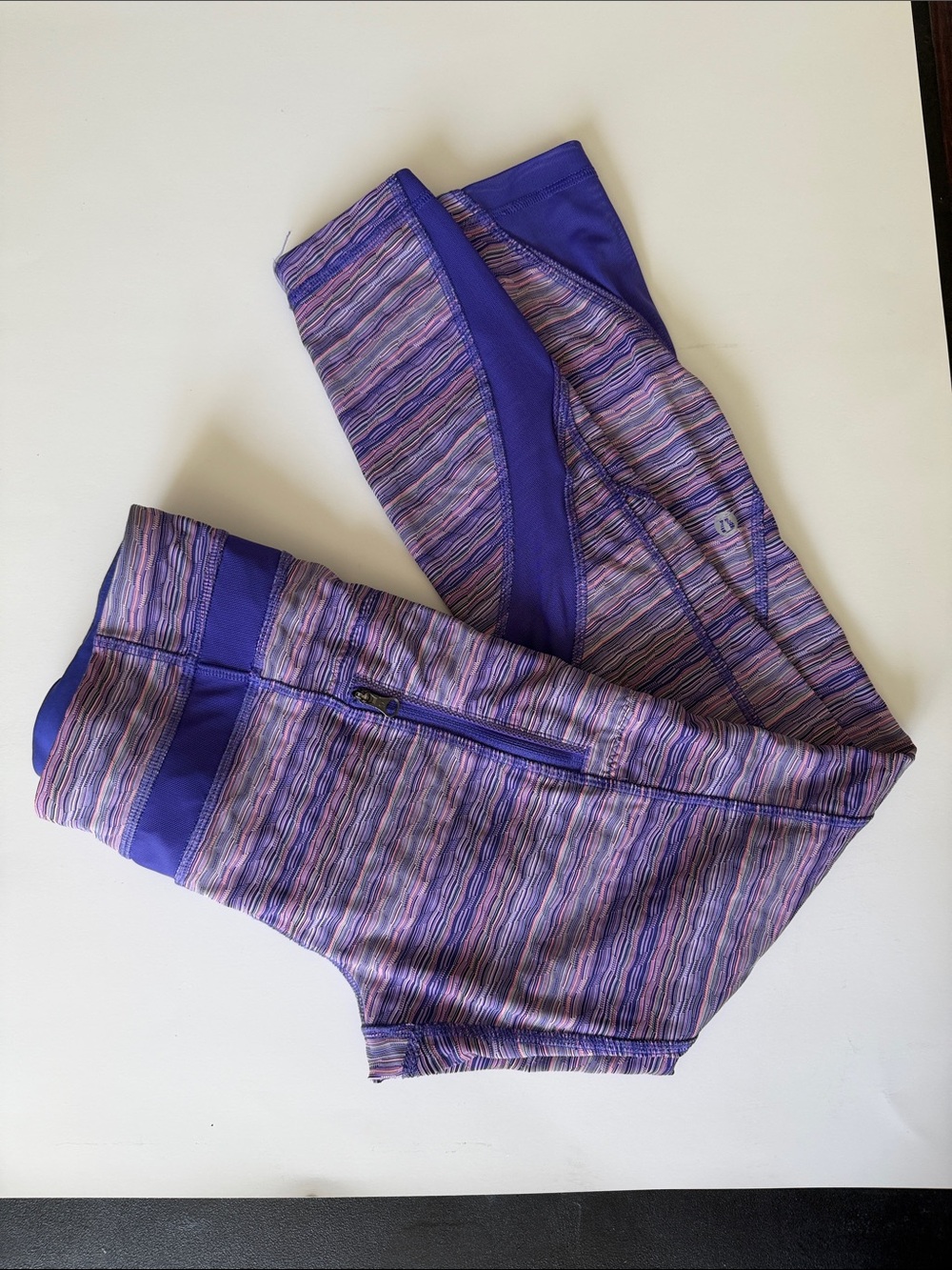 lululemon athletica Purple Multicolor Stripe Leggings with Zip Pocket